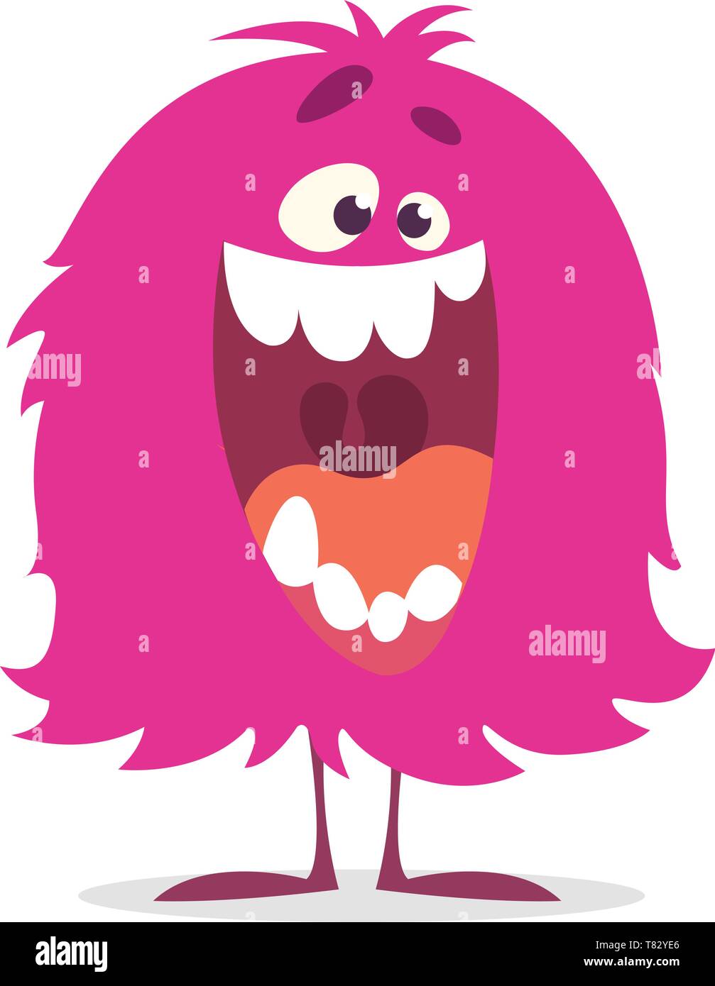 Cute cartoon monster smiling. Vector illustration of pink funny monster ...