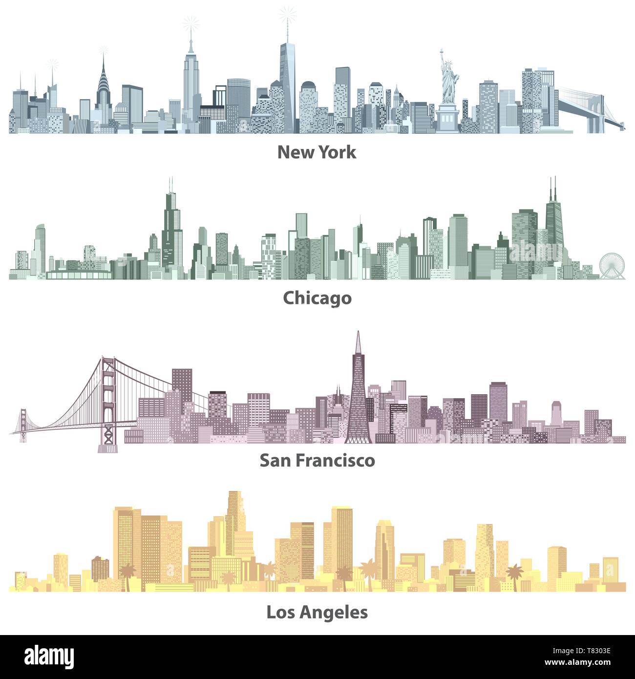 abstract vector illustrations of United States city skylines Stock Vector