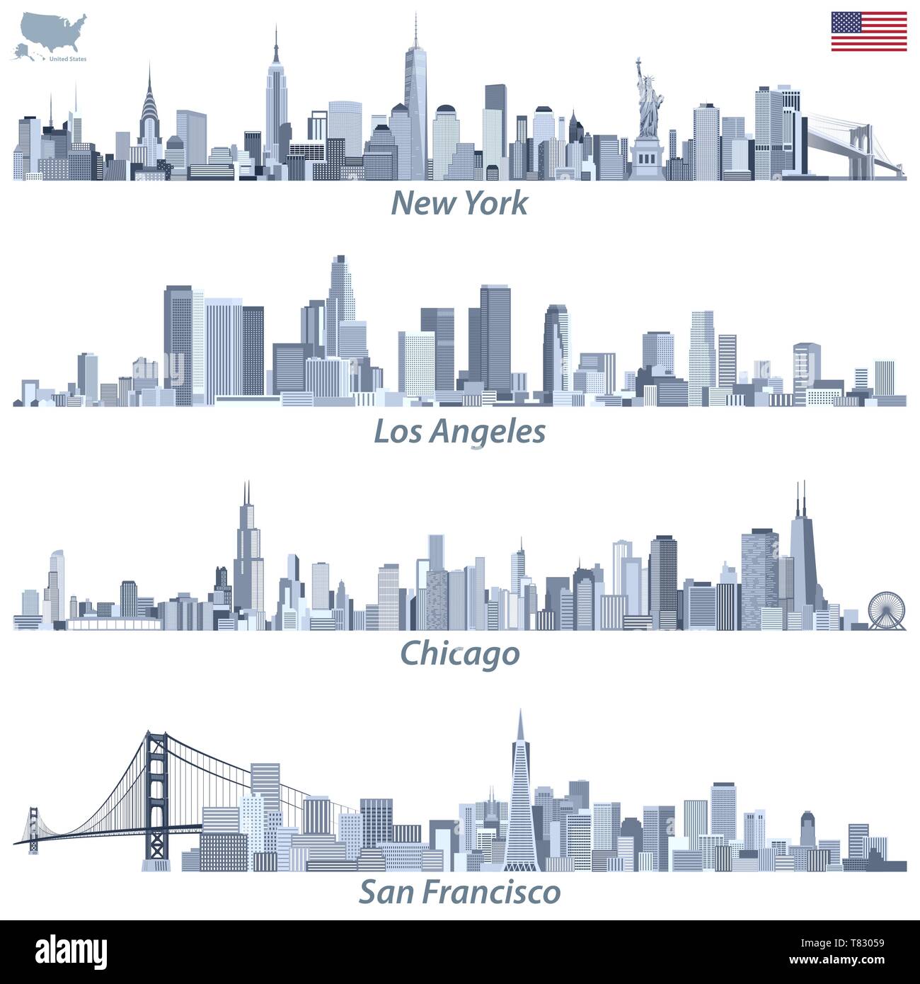 abstract vector illustrations of United States city skylines Stock Vector