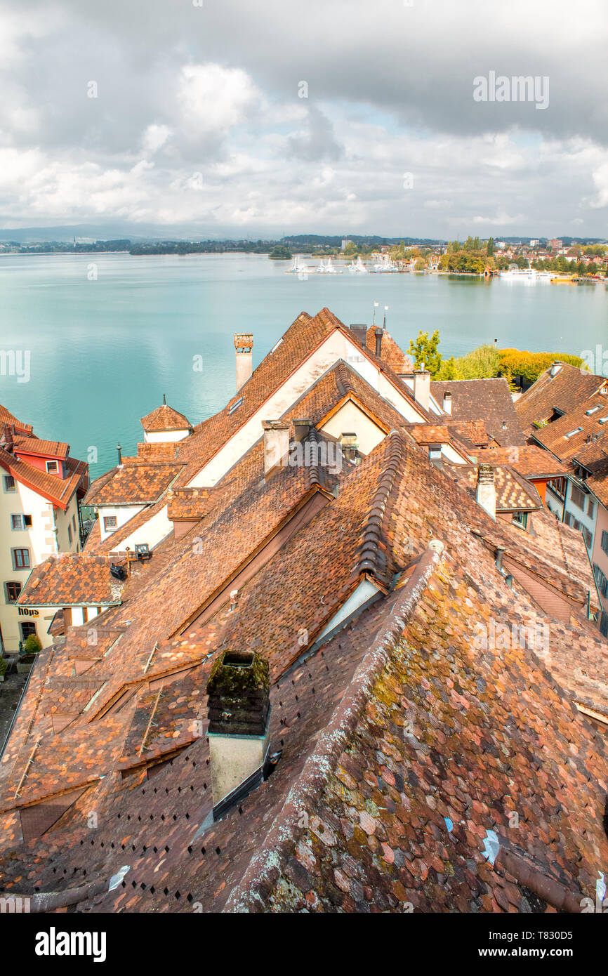 Rooftops in the old part of Luzern with its historic buildings. Stock Photo