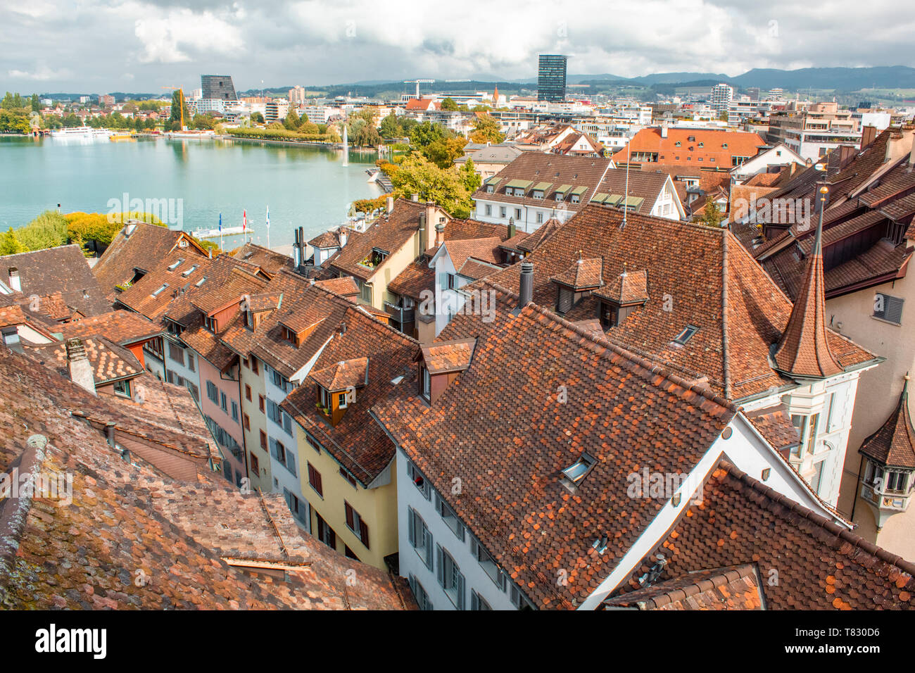 Rooftops in the old part of Luzern with its historic buildings. Stock Photo
