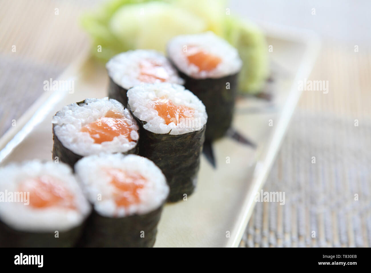 Salmon Maki sushi Stock Photo - Alamy