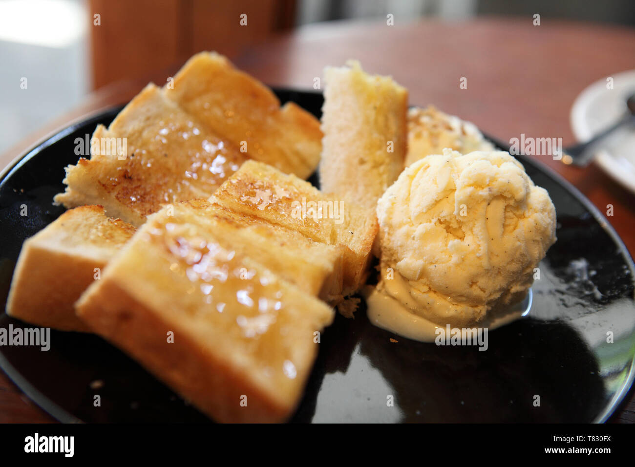 honey toast with ice cream Stock Photo