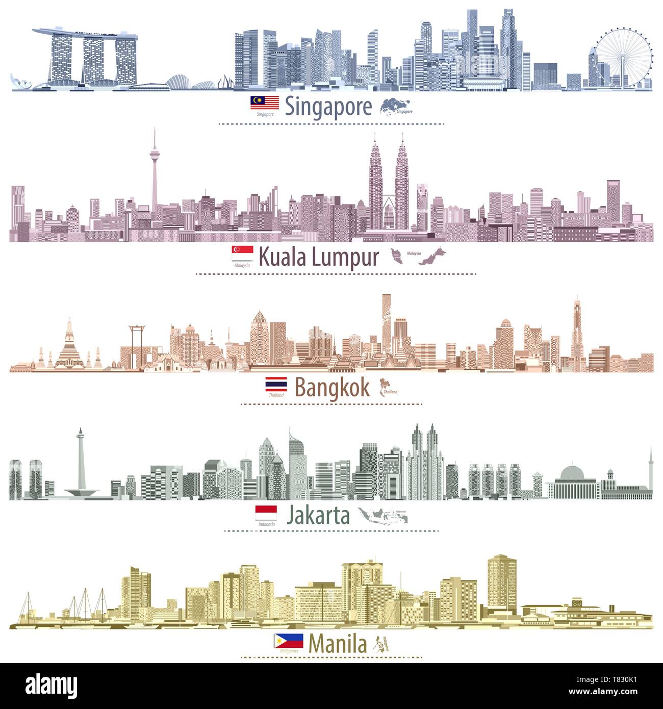 vector illustrations of asian cities skylines Stock Vector