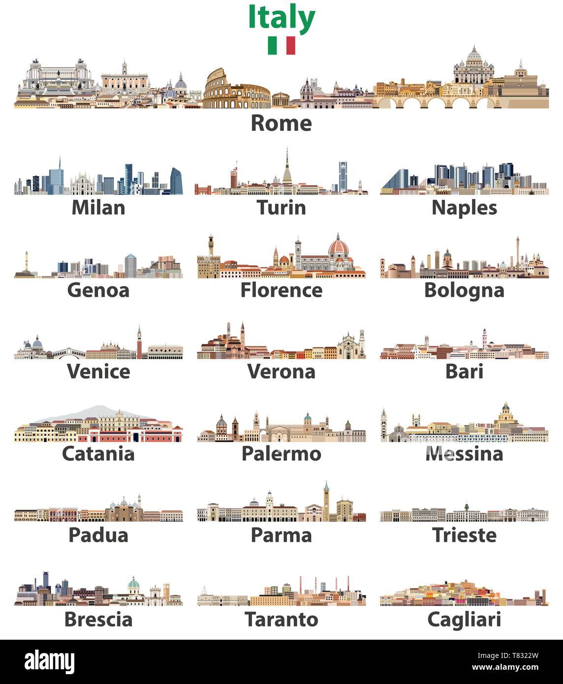 Italy cities cities skylines vector illustration Stock Vector