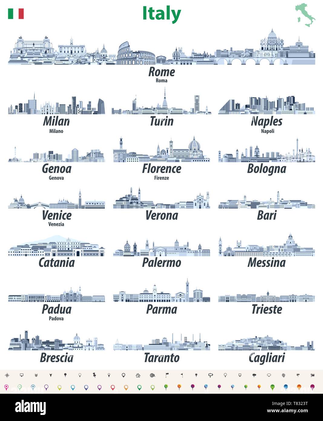 Italy cities cities skylines vector illustration Stock Vector