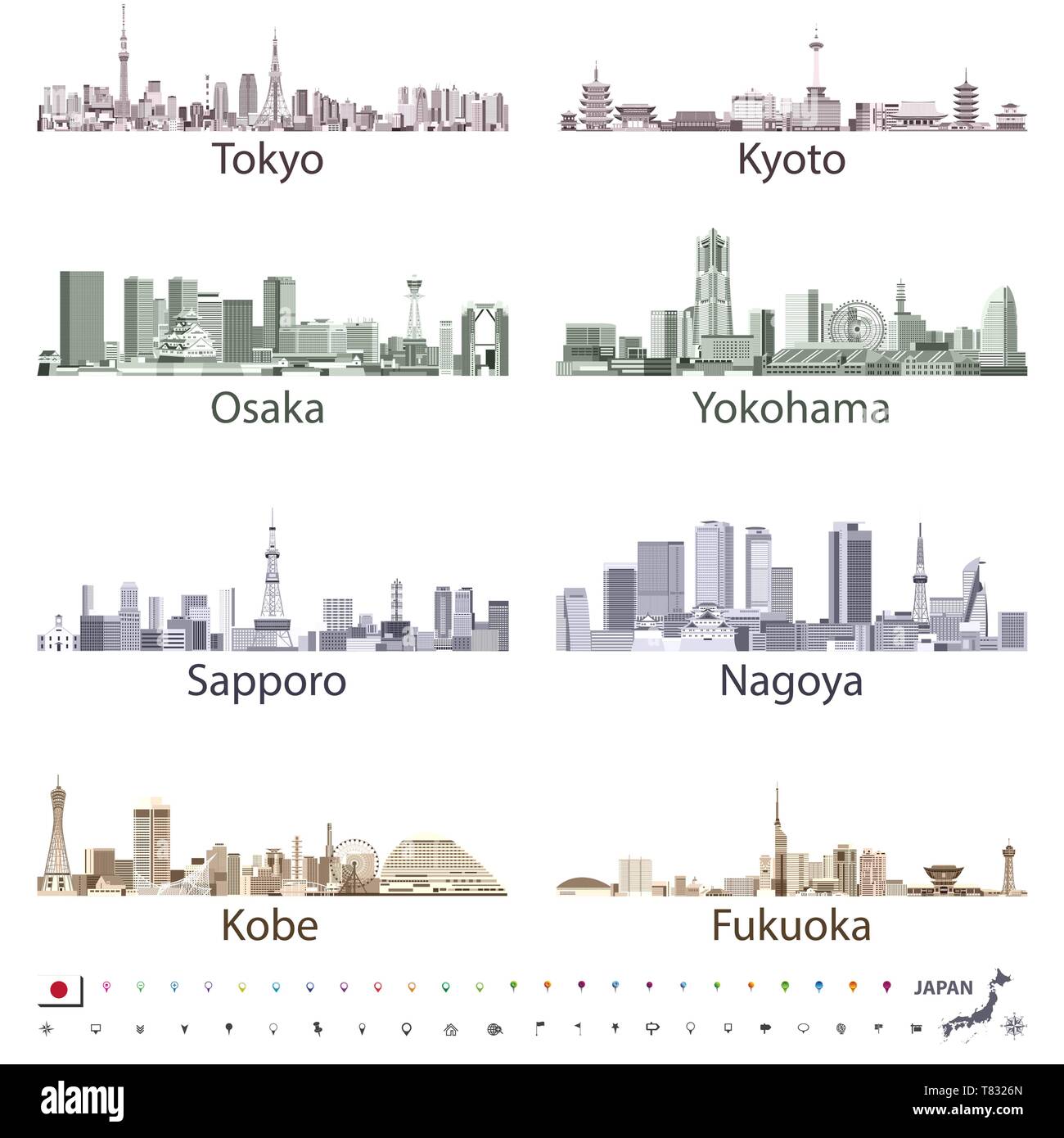 illustration of japanese cities skylines Stock Vector