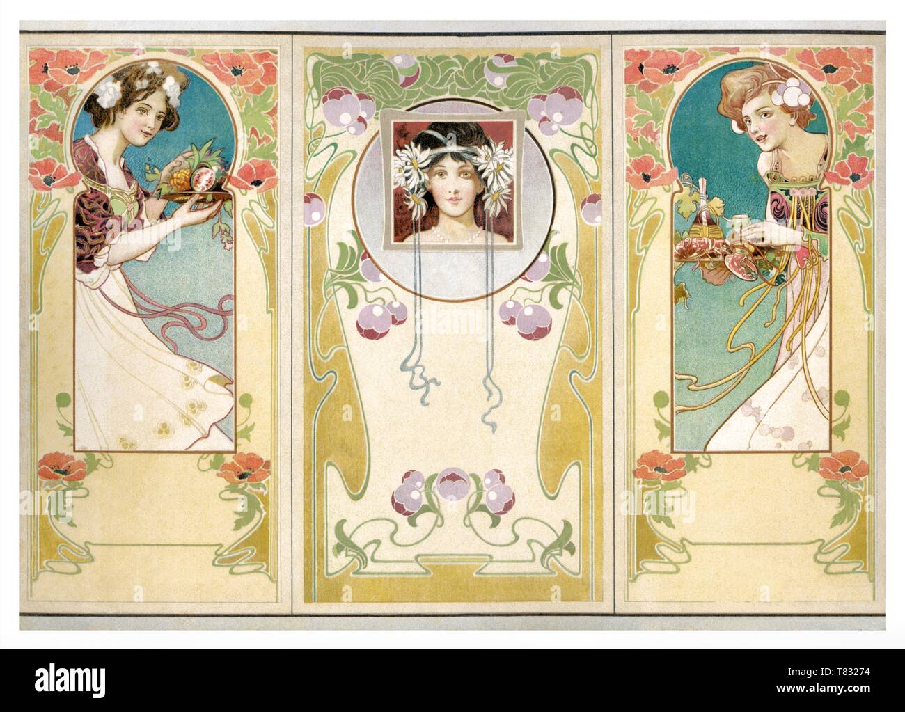 Painting: 3 Decorative patterns - Vintage Illustration by Figurative Paintings 1910 Stock Photo