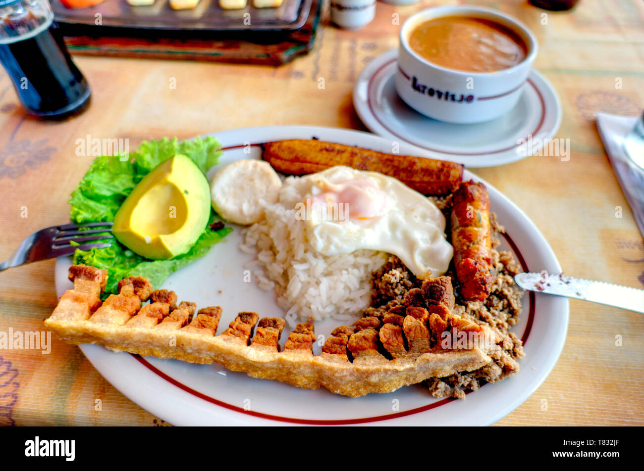 Bandeja Paisa, Traditional dish from Antioquia, Colombia Stock Photo