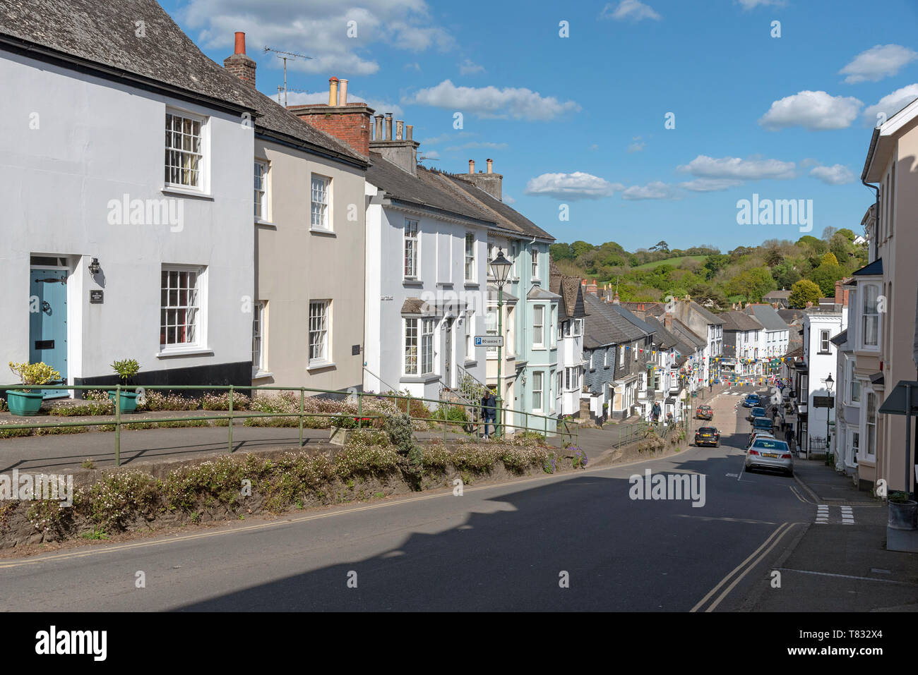 Modbury, South Devon, England, UK. May 2019. The market town of Modbury viewed from the west looking downhill to the town centre Stock Photo