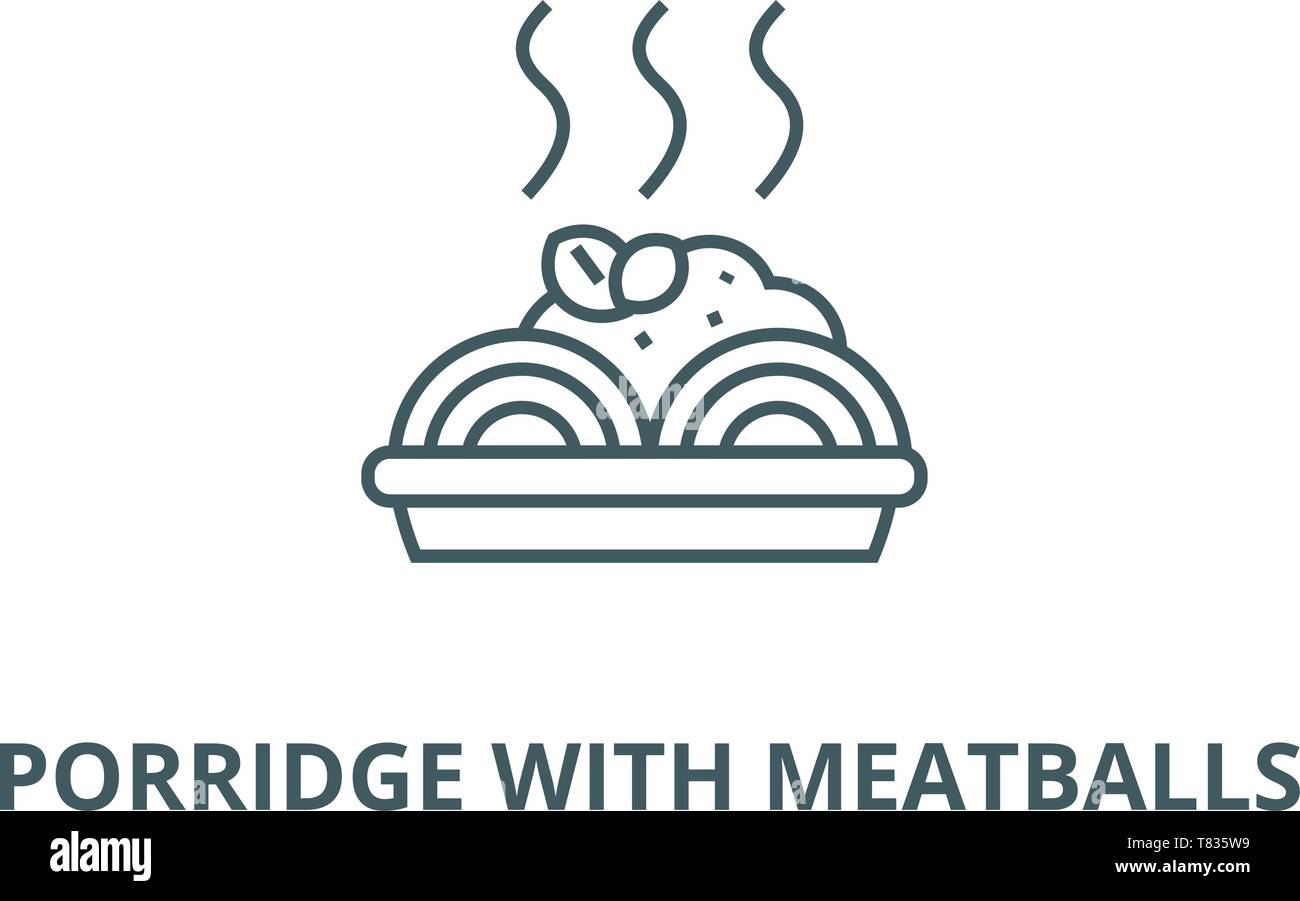 Porridge with meatballs vector line icon, linear concept, outline sign, symbol Stock Vector
