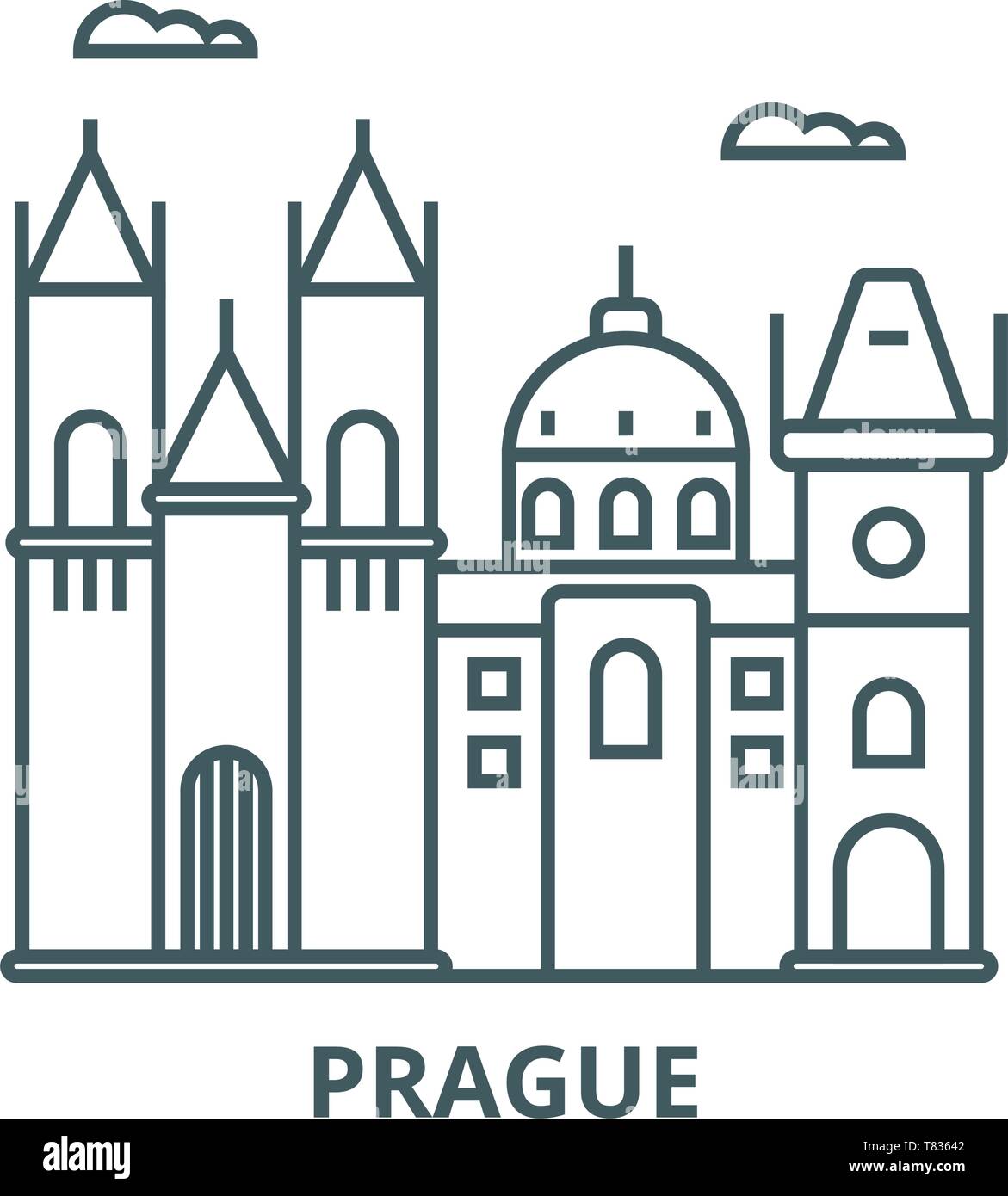 Prague sign vector line icon, linear concept, outline sign, symbol Stock Vector