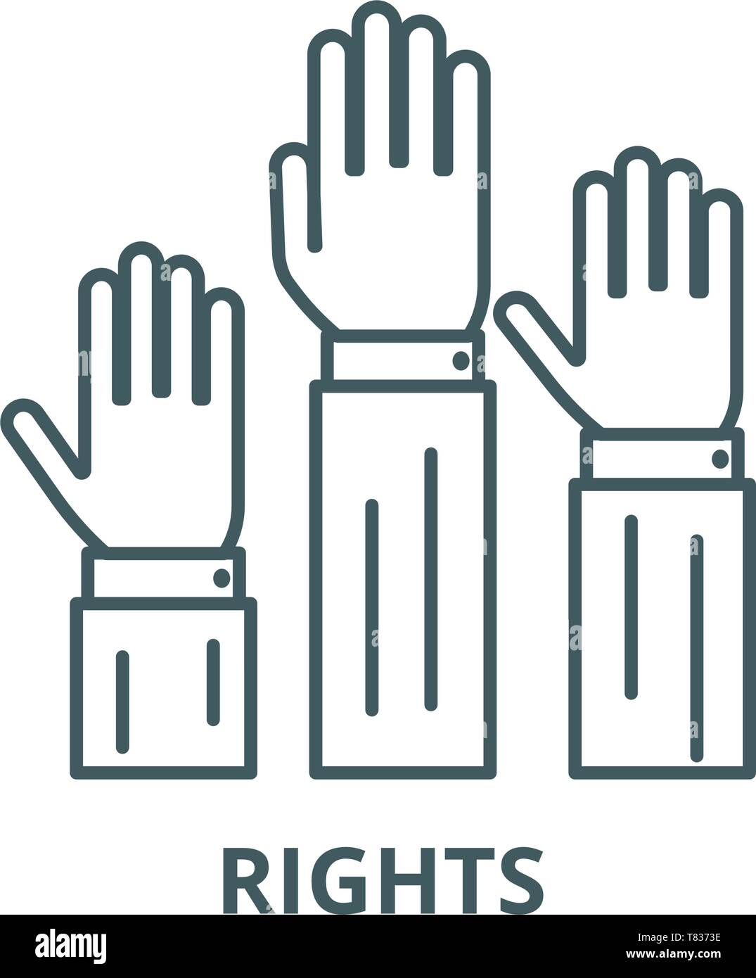 Rights,three hands up vector line icon, linear concept, outline sign ...