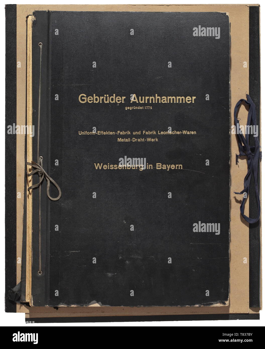 Sample boards of uniform insignia of the supply firm 'Gebrüder Aurnhammer' from Weissenburg in Bavaria. A total of 94 naval career- and special training badges of the Kriegsmarine, glued-on, a few badges missing. The boards with description, in its original protective cardboard box (slightly damaged). Among the insignia are very rare badges such as 'U-Boots- und Bergungstaucher' (a U-boat- and salvage diver) and 'Hoboisten-Maat' (a military musician). The badges are on white or navy blue cotton base cloth, some on multi-coloured machine-woven appliqués. An interesting group, Editorial-Use-Only Stock Photo