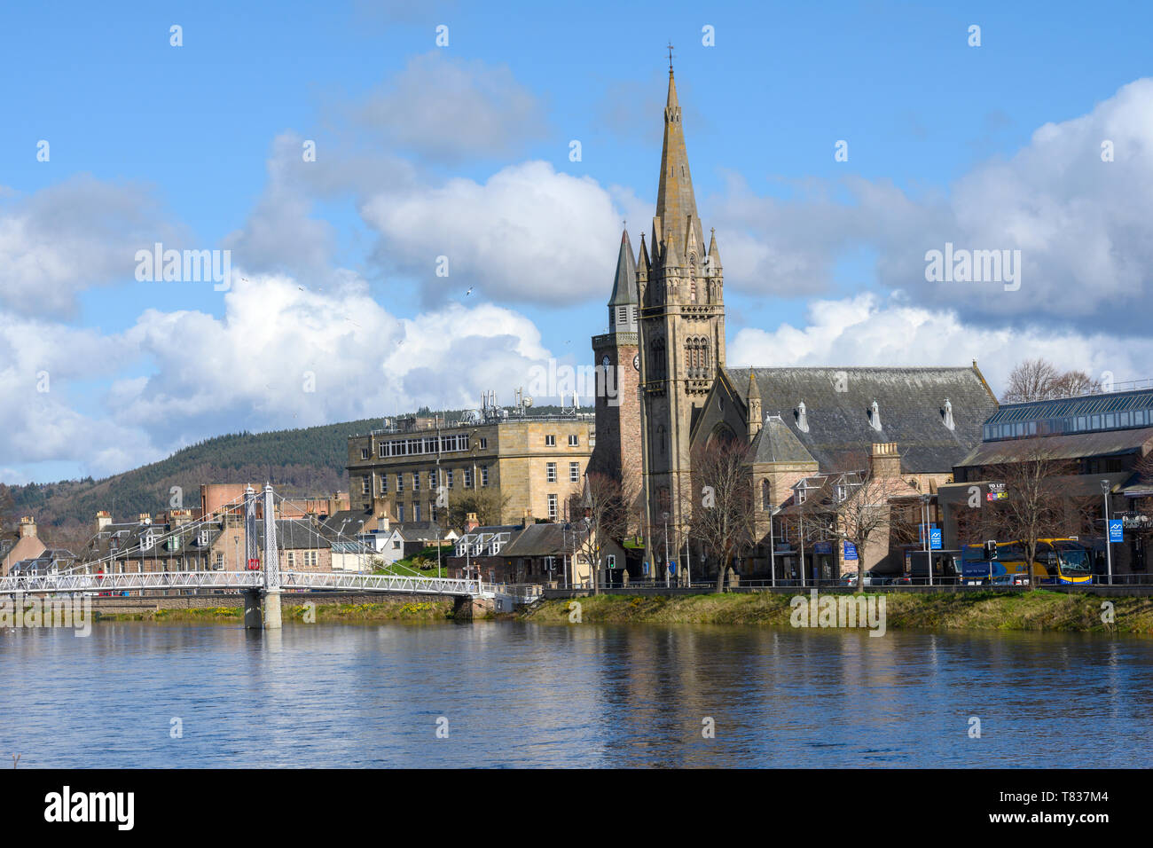 Landscape view of River Ness as it flows through Inverness, Highland, Scotland, UK Stock Photo
