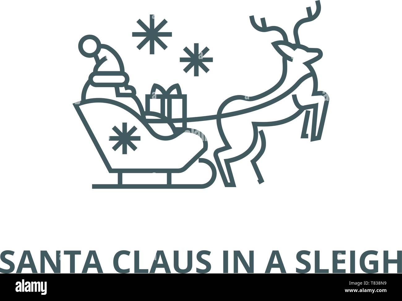 Santa claus in a sleigh with a deer vector line icon, linear concept, outline sign, symbol Stock Vector
