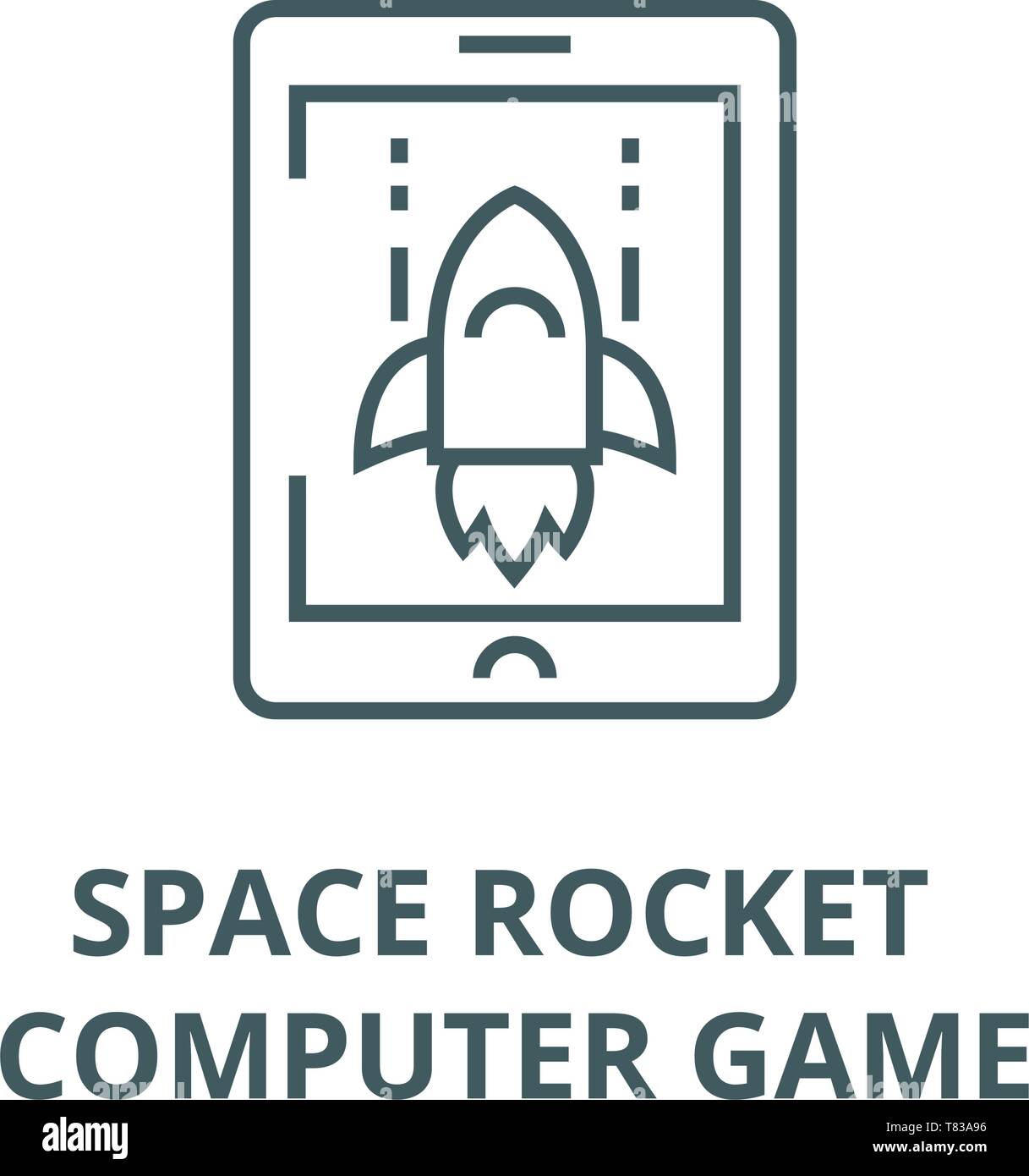 Space rocket computer game vector line icon, linear concept, outline sign, symbol Stock Vector