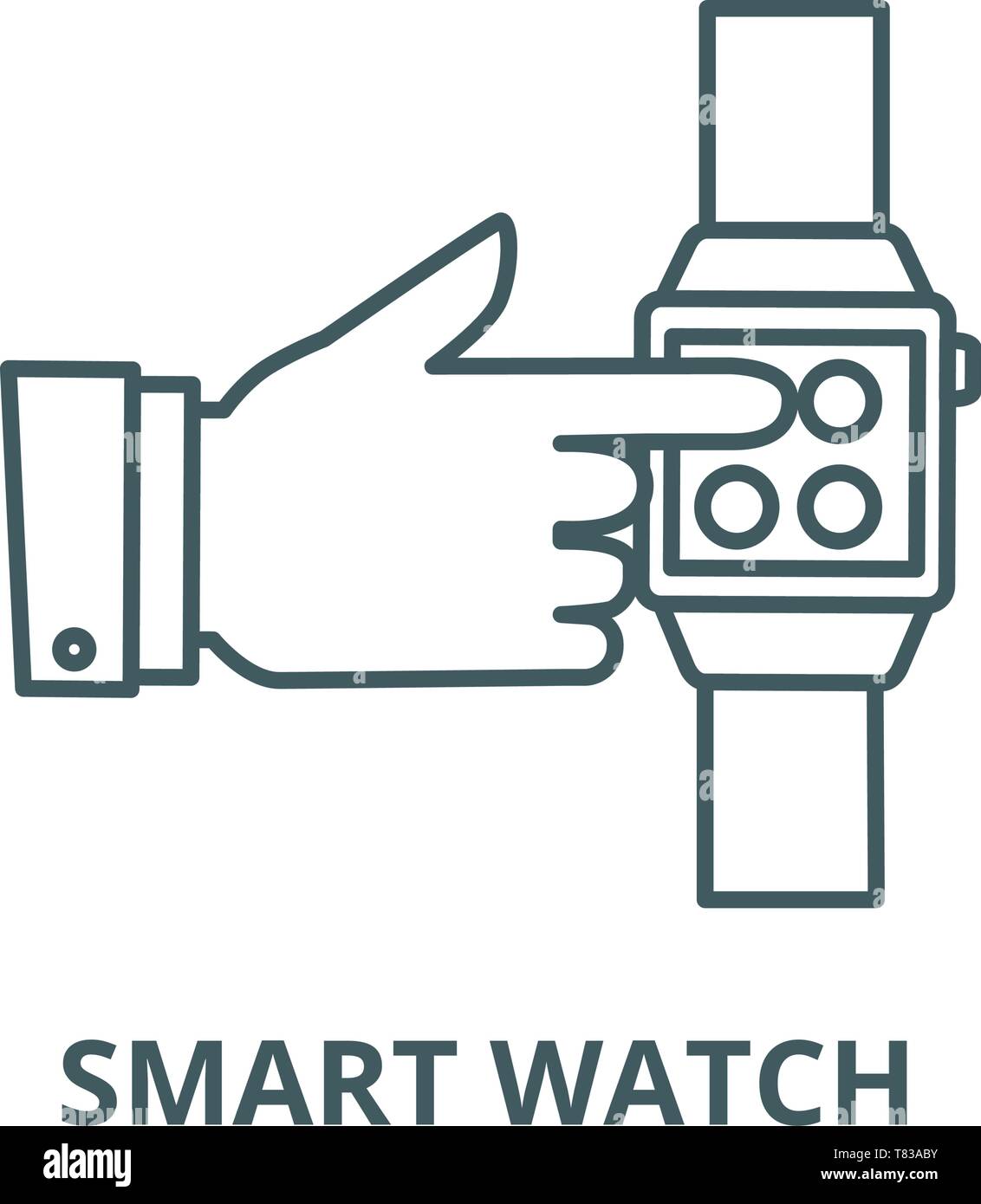 Smart watch,hand touching watch vector line icon, linear concept ...