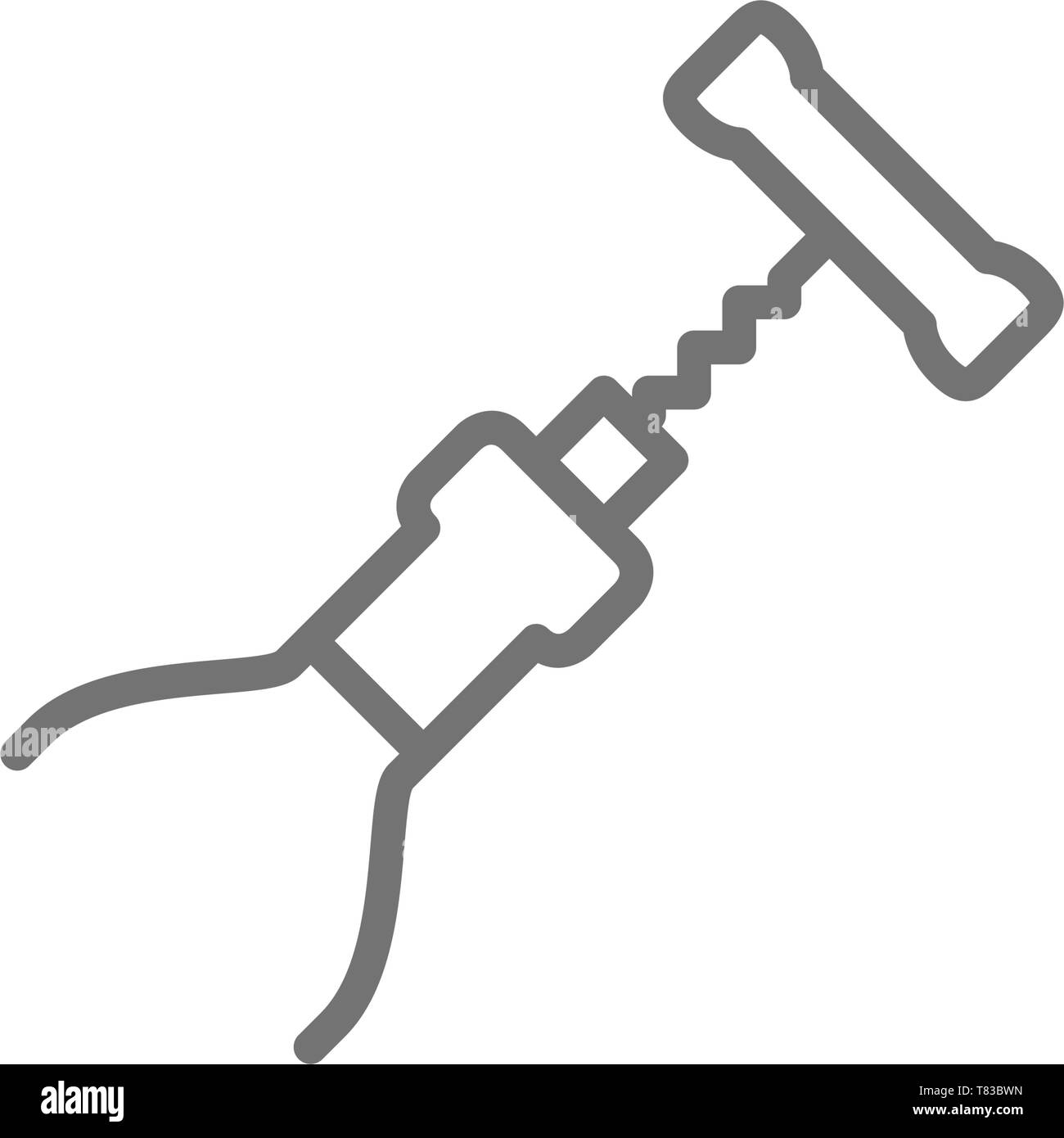 Bottle open with corkscrew line icon. Stock Vector