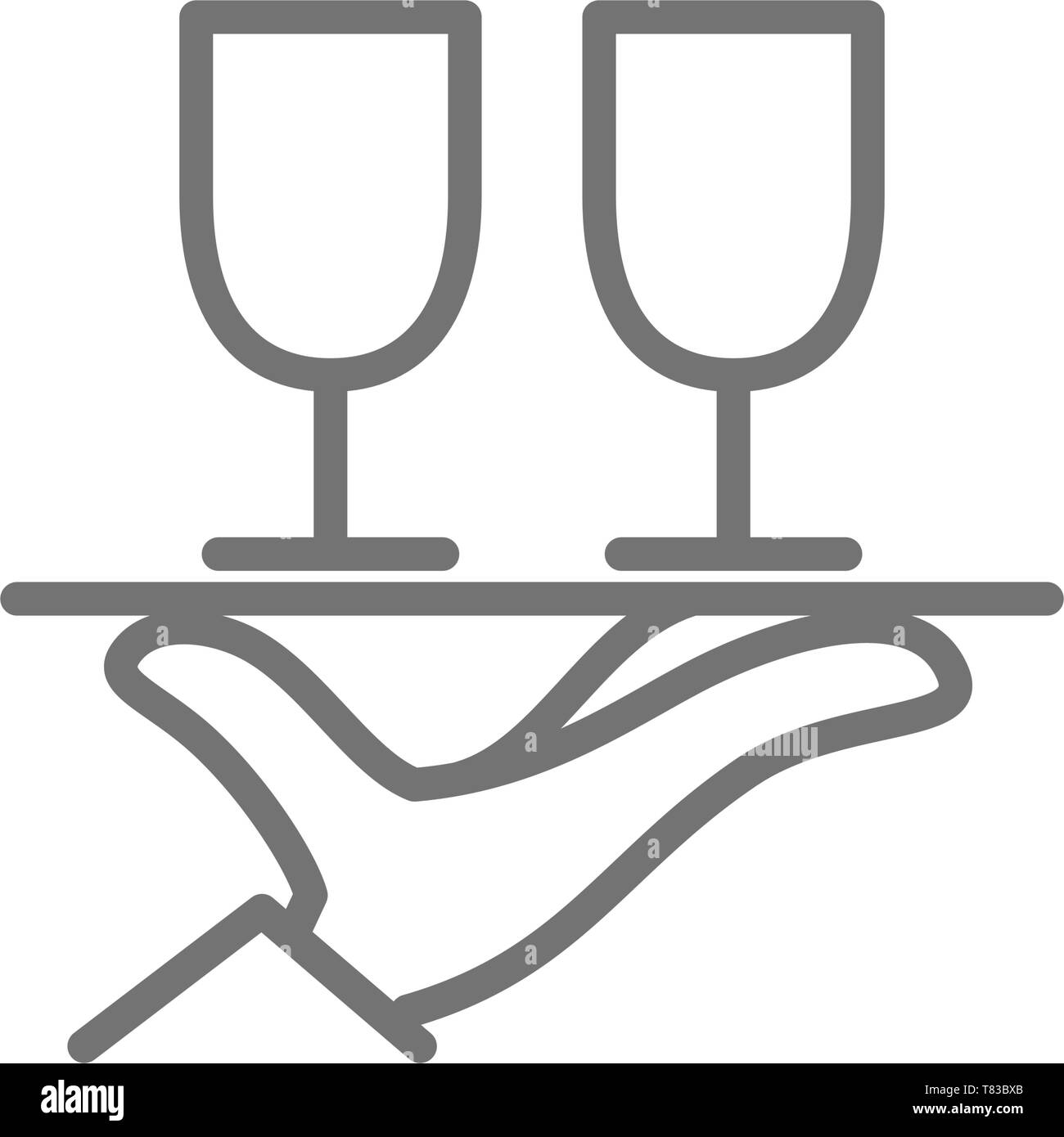 Hand holds two glasses line icon. Stock Vector