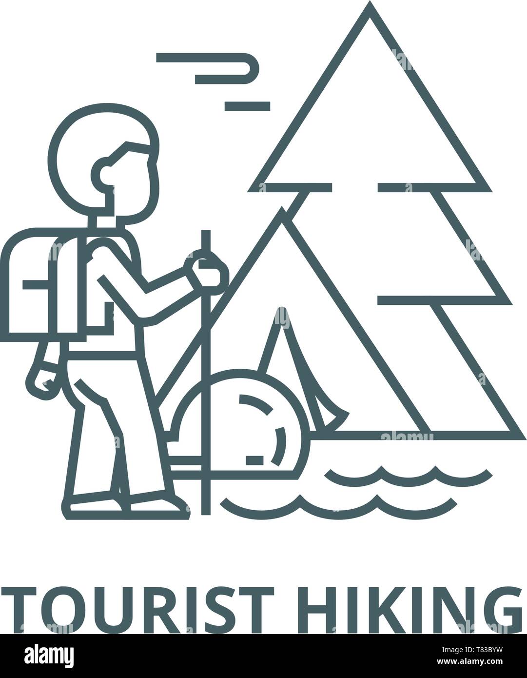 Traveller in forest tourist hiking - Traveller In Foresttourist Hiking Tent Vector Line Icon Linear Concept Outline Sign Symbol T83BYW 