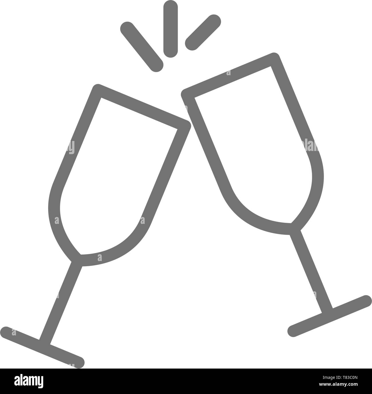 Two glasses clink line icon. Stock Vector