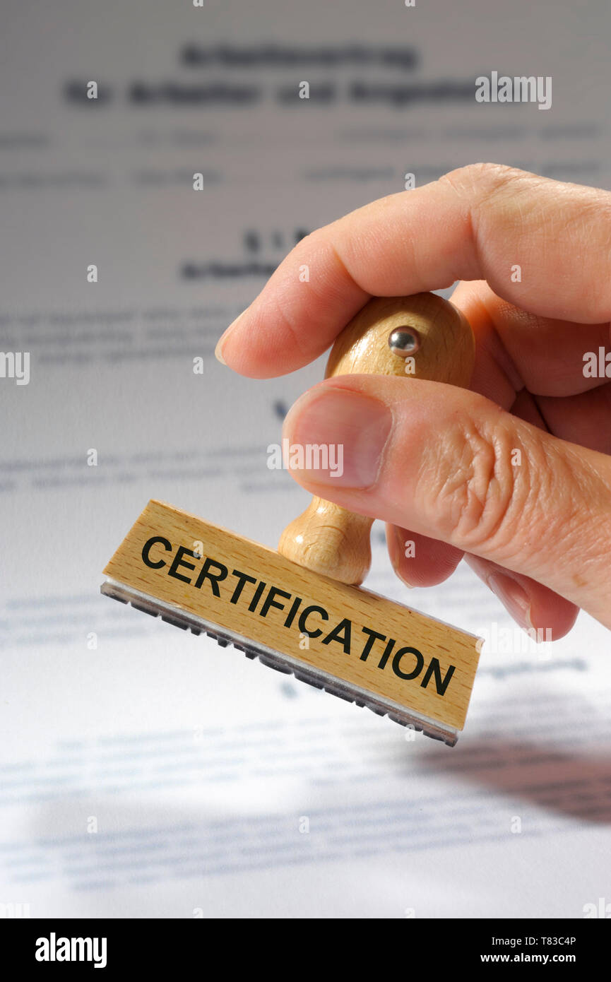 certification printed on rubber stamp Stock Photo - Alamy