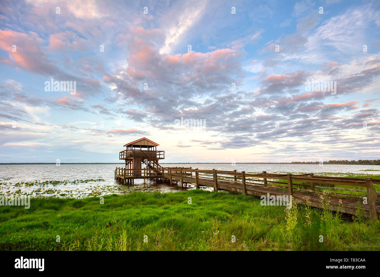 Late afternoon light over Lake Pierce at the Capernaum Lakeside Inn and Lodge in Lake Wales Polk County Florida in the United States Stock Photo