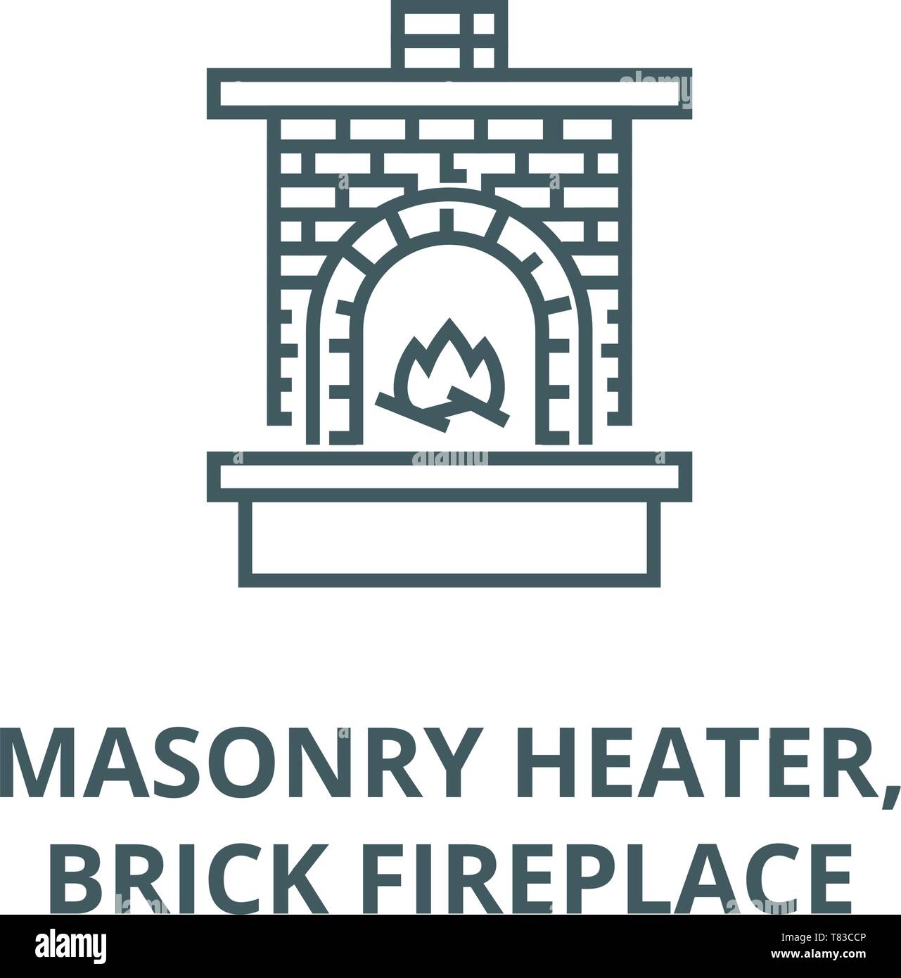 Masonry heater,fireplace with brick  vector line icon, linear concept, outline sign, symbol Stock Vector