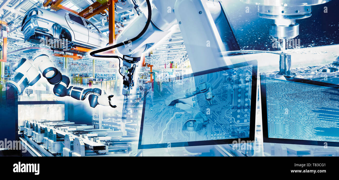 Industry 4.0 with computer-aided production and a high degree of automation Stock Photo
