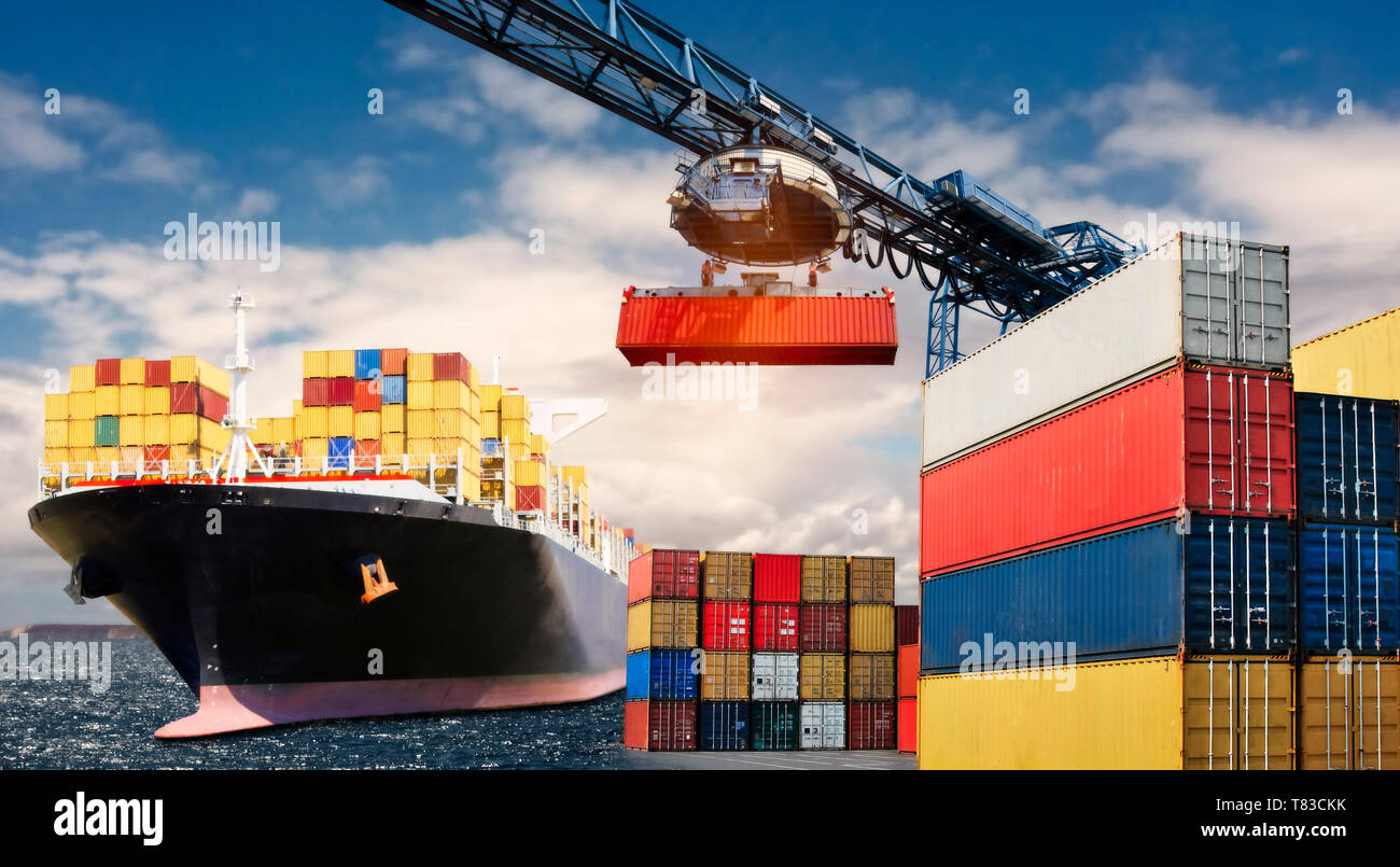 Ship, crane and container as a symbol of international trade Stock Photo