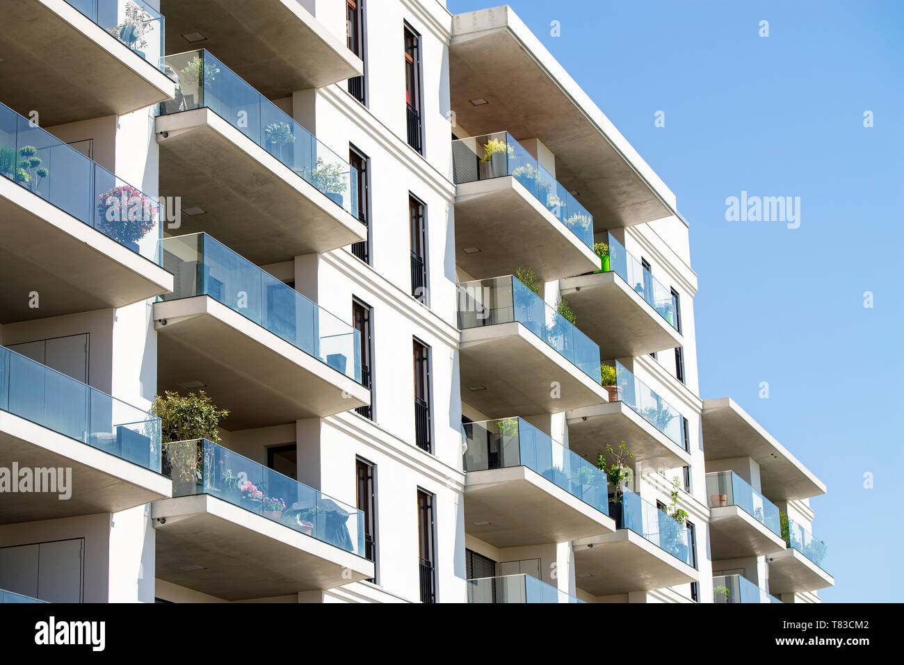 Facade of an apartment house with balconies Stock Photo