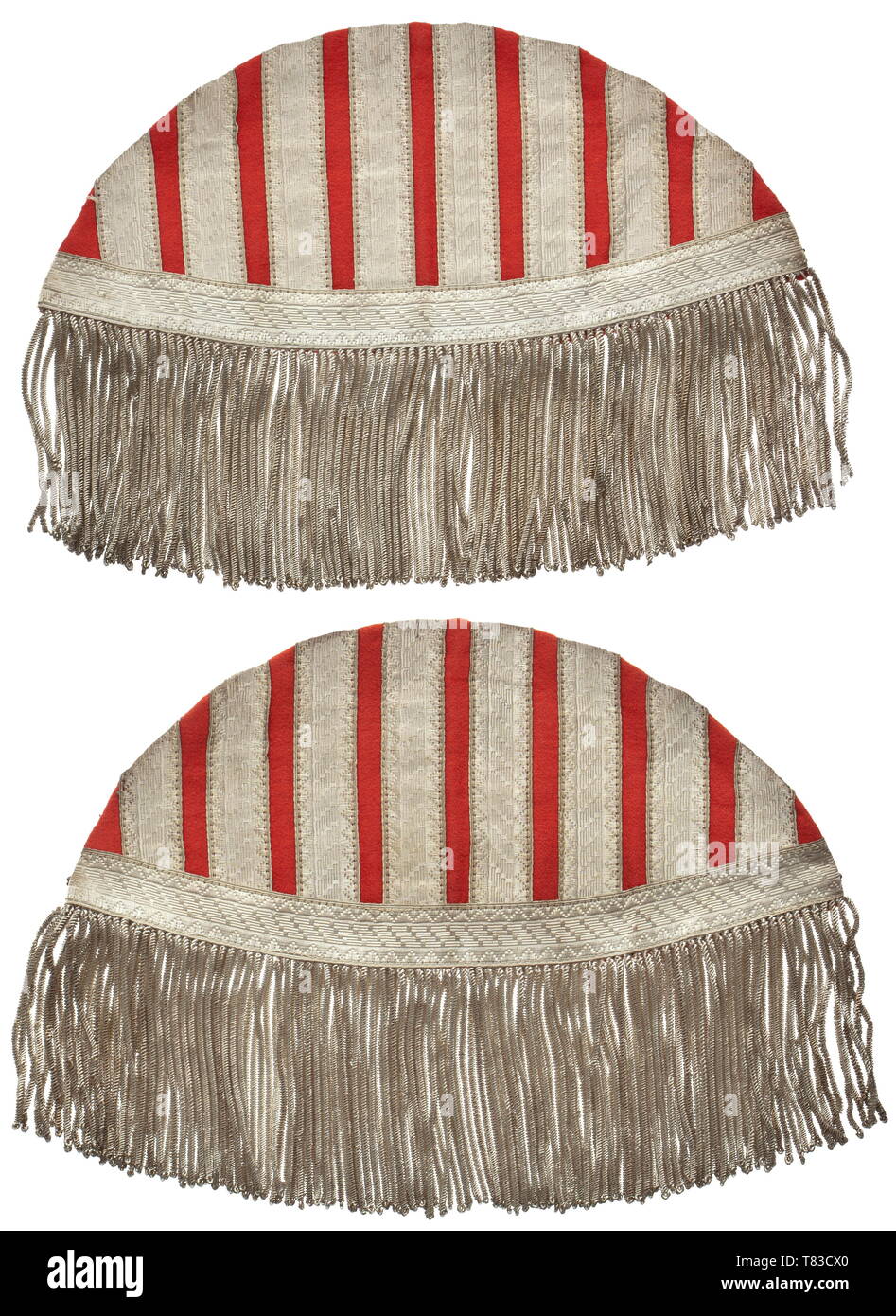 A uniform of an army bandmaster A visor cap for officers, red piping, aluminium cockade and eagle, hand-embroidered oak leaves. Brown-orange coloured liner with the maker's identification 'Deutsche Wertarbeit, Sonderklasse'. Improved field tunic of gabardine in officer's quality. Button-on collar, the inside pocket with the sewn tailor's label 'Averbeck & Bröskamp, Berlin' and handwritten inscription 'Unteroffz. Hagen Nr. 4078 Okt. 1934'. Sewn-on shoulder boards for army bandmasters with red interweaves and backing. Officer's eagle, lanyard, appl, Additional-Rights-Clearance-Info-Not-Available Stock Photo