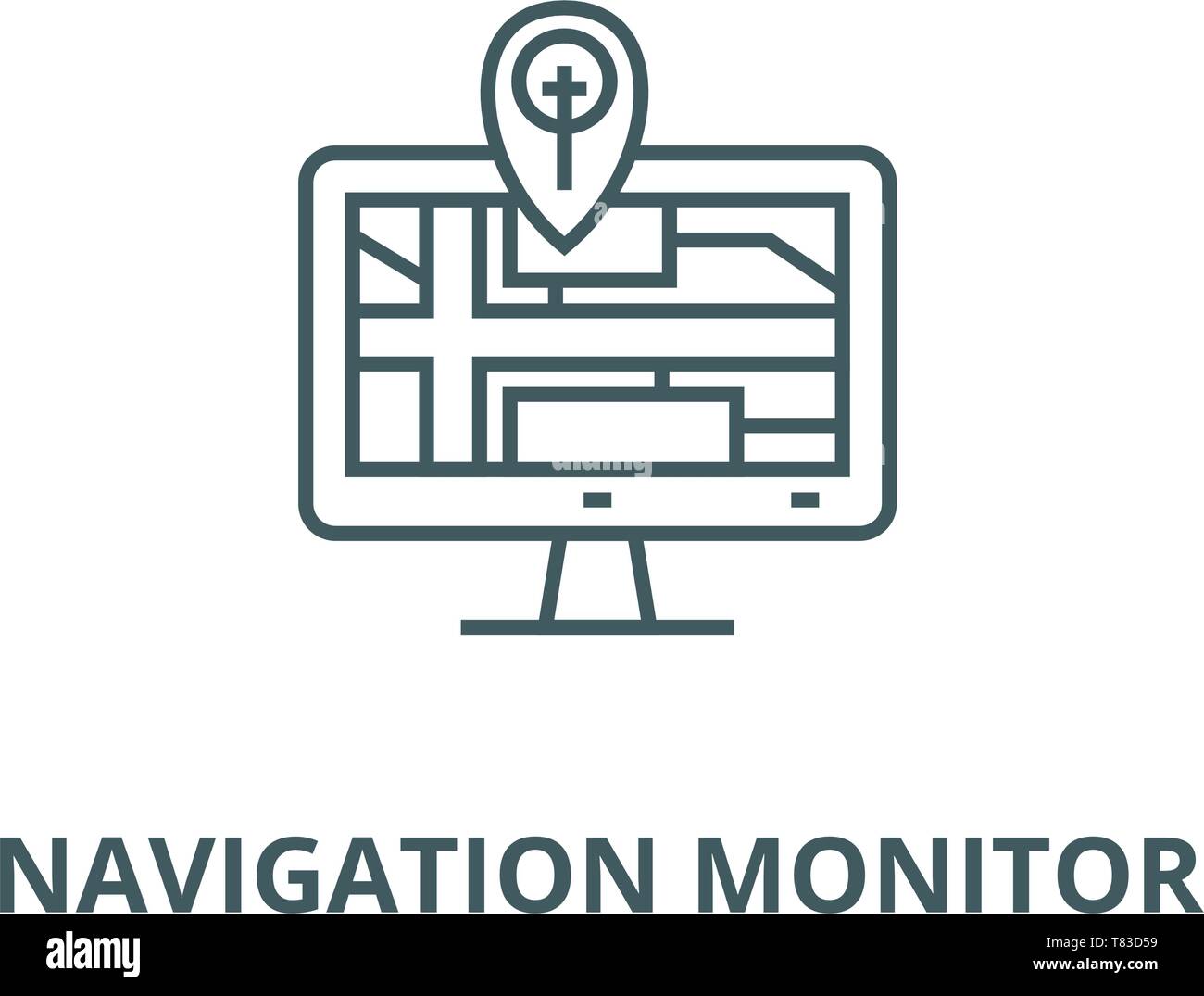 Navigation monitor with map vector - Navigation Monitor With Map Vector Line Icon Linear Concept Outline Sign Symbol T83D59 