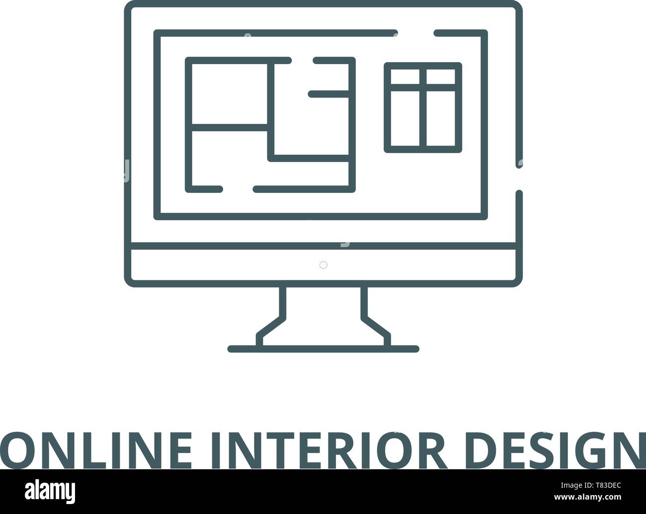 Online interior design vector line icon, linear concept, outline sign ...