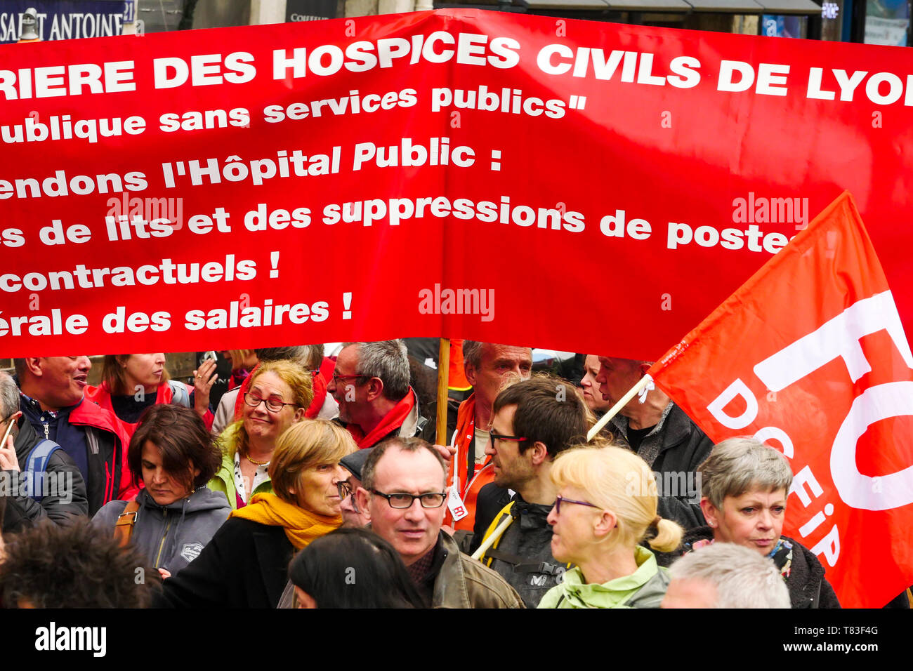 Public officials march to defend civil Services, Lyon, France Stock Photo
