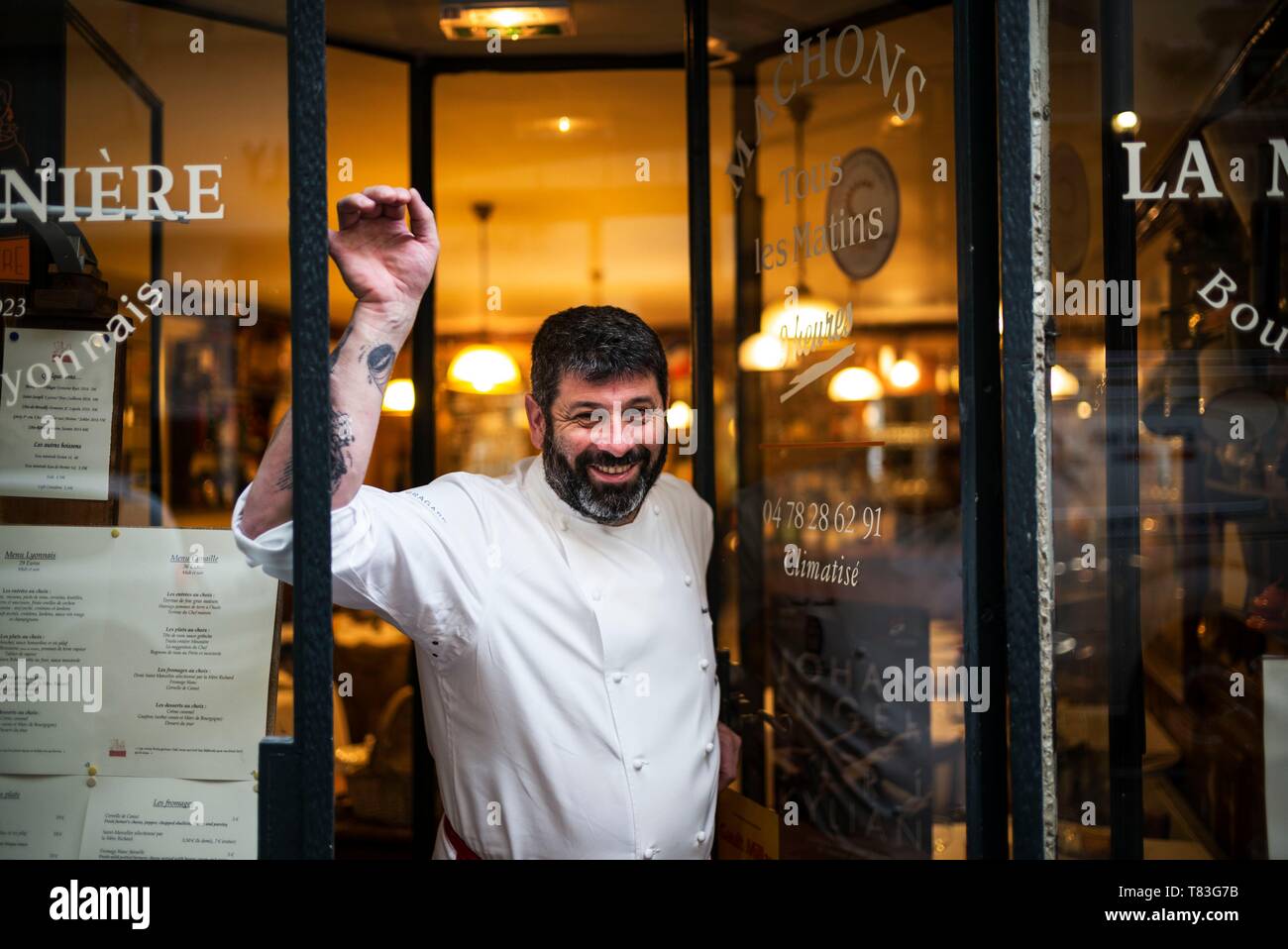 france rhone lyon presqu ile wine pub bouchon la meuniere olivier canal chef stock photo alamy