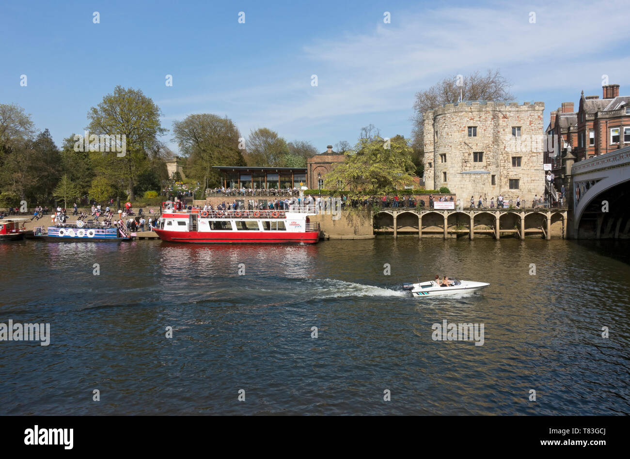The Star Inn the City Restaurant pub, and Riverside Boat Cruises in spring York North Yorkshire England UK United Kingdom GB Great Britain Stock Photo