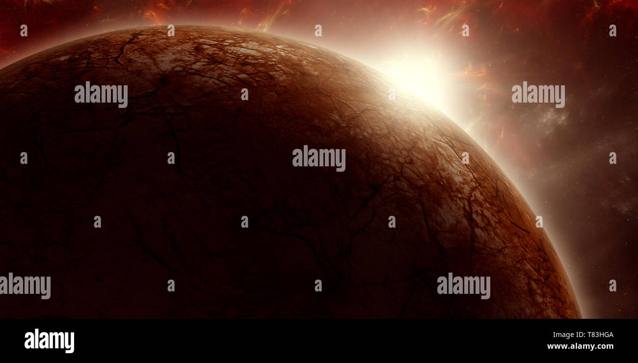 sunrise on planet venus, space exploration digital illustration Stock Photo