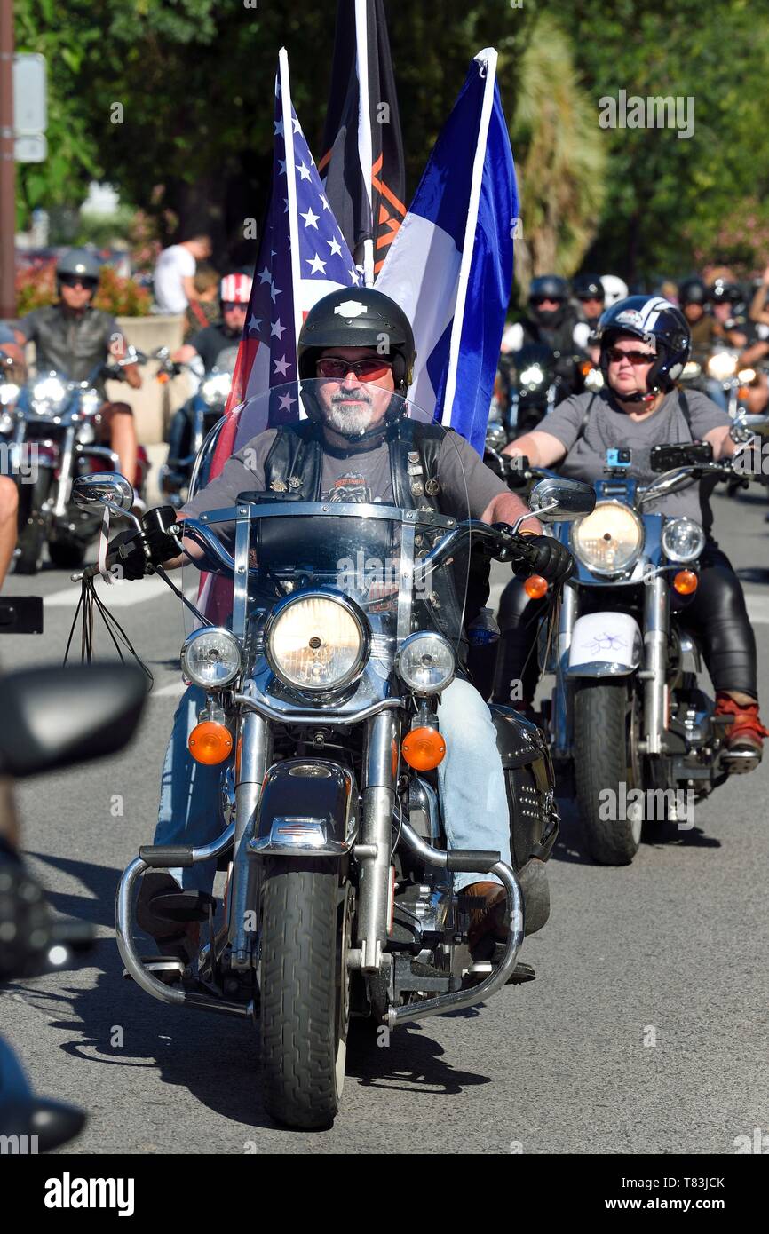 France, Var, Presqu'ile de Saint Tropez, Cogolin, Harley parade for  Eurofestival, Europe's biggest Harley Davidson gathering Stock Photo - Alamy