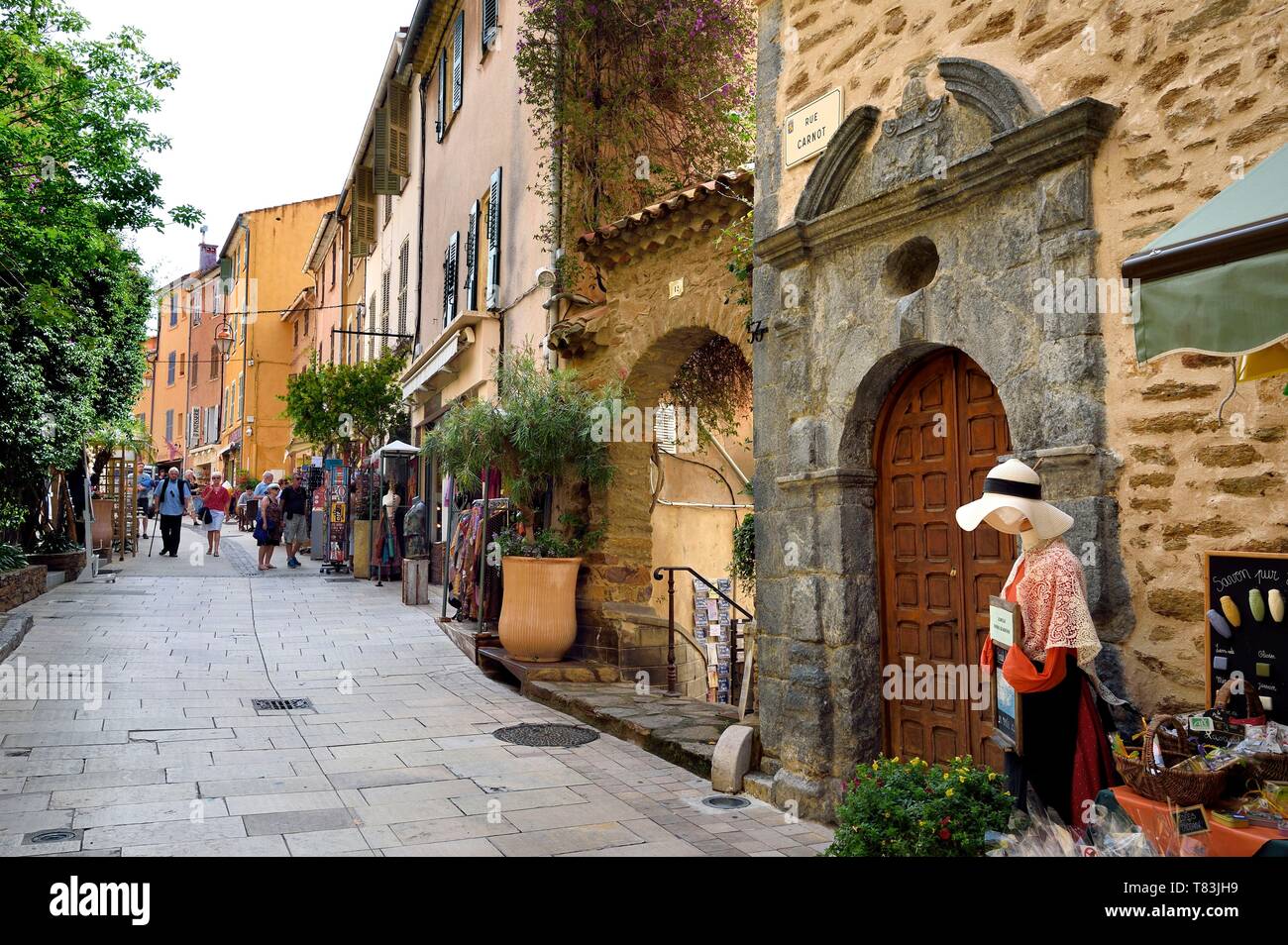 France Var Bormes Les Mimosas The Rue Carnot Main Street Of The Old Town Serpentine Stone House Porch Stock Photo Alamy