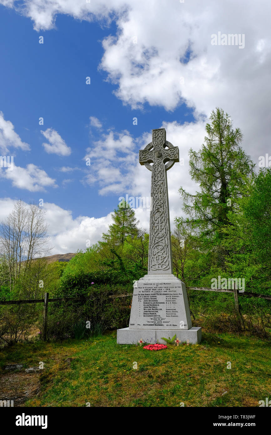 War memorial in Glencoe Village, Scotland. Stock Photo