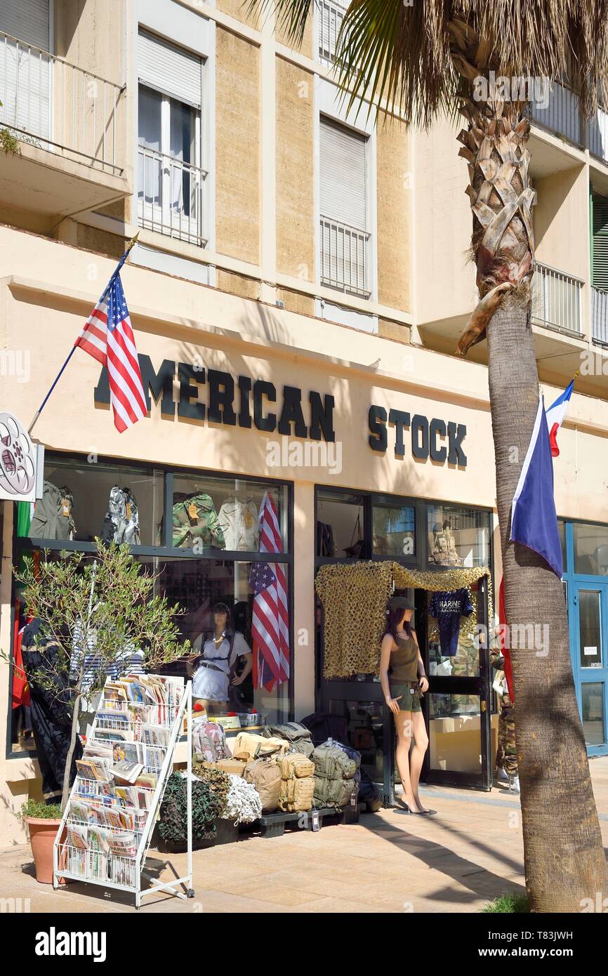 France, Var, Toulon, little Chicago district, military surplus store