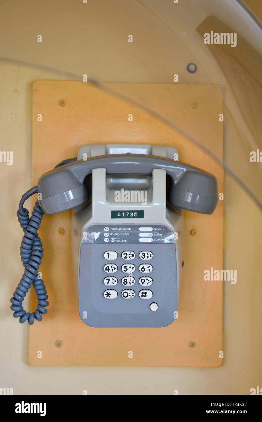 France, Var, Iles d'Hyeres, Parc national de Port Cros (National park of Port Cros), Le Levant island, military zone, 1980s telephone Stock Photo