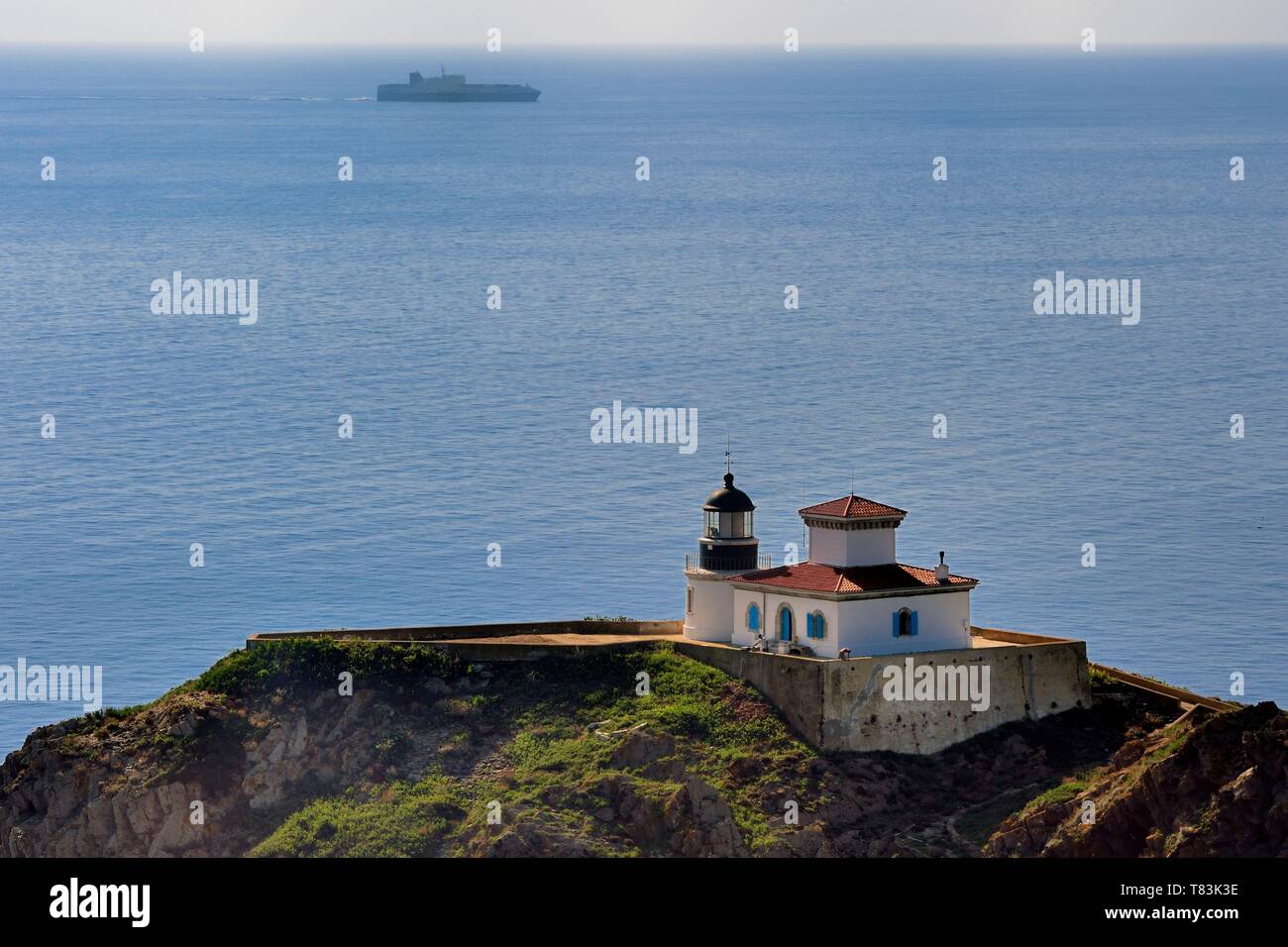 France, Var, Iles d'Hyeres, Parc national de Port Cros (National park of Port Cros), Le Levant island, military zone, the Titan lighthouse Stock Photo
