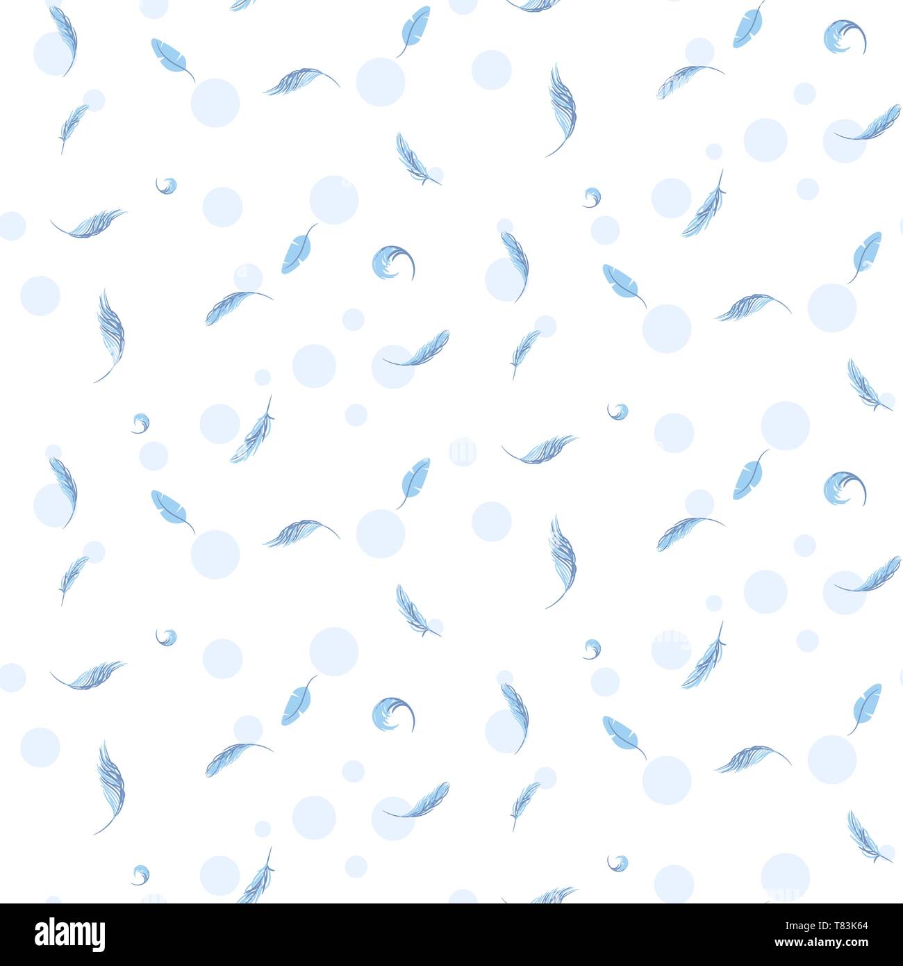 Purity seamless vector pattern with feathers and bubbles. Stock Vector