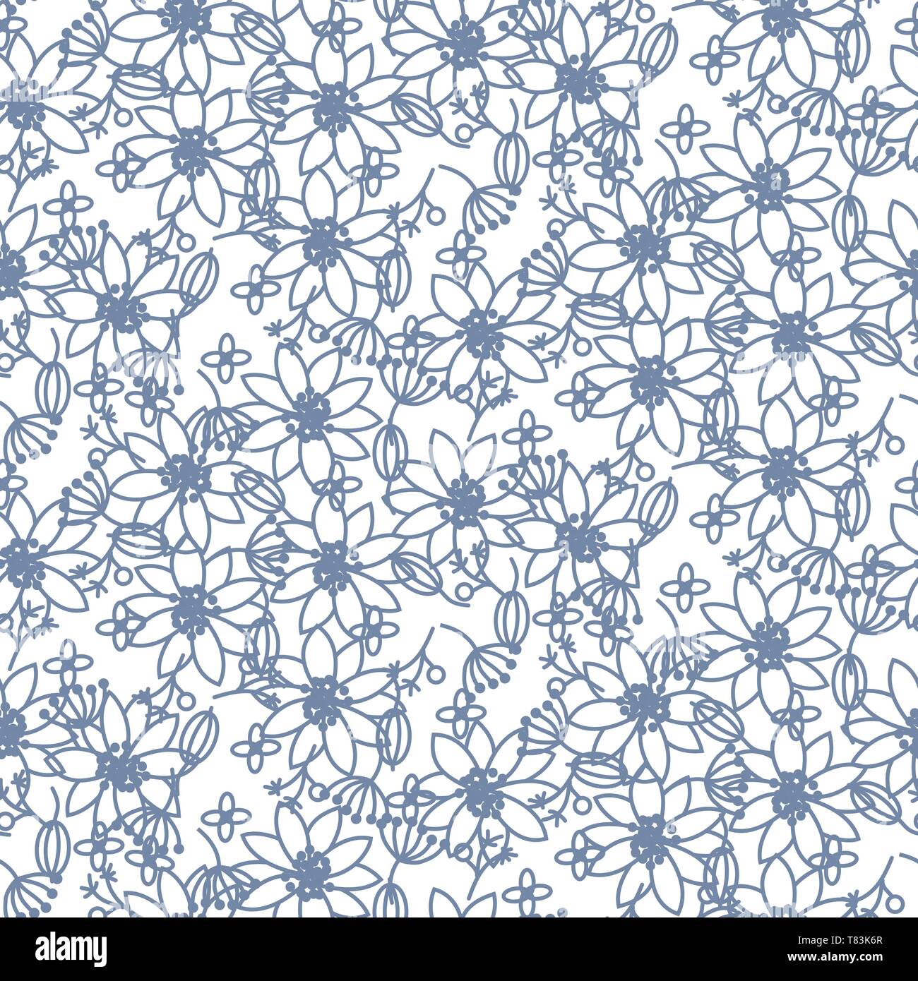 Prairie florals blue light colors seamless vector pattern. Stock Vector
