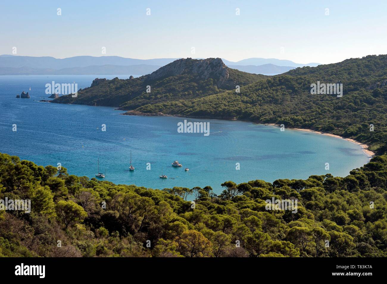 France Var Iles D Hyeres Parc National De Port Cros National Park Of Port Cros Porquerolles Island The Bay Of Alycastre And The Cap Des Medes In The Background Stock Photo Alamy
