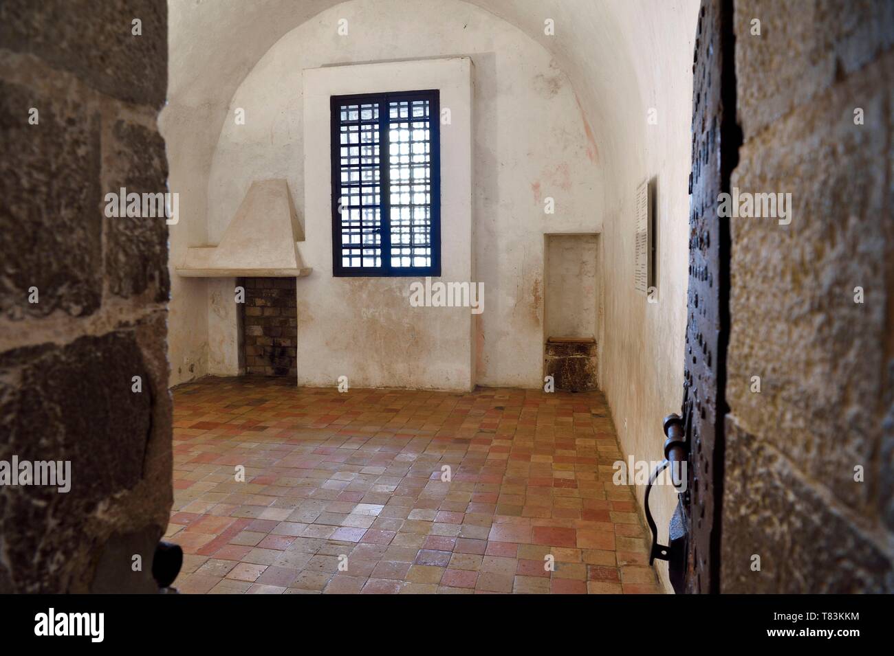 France, Alpes Maritimes, Lerins Islands, Sainte Marguerite island, the Fort Royal fortified by Vauban, the prison, cell of the Man in the Iron Mask, triple rows of bars at the window Stock Photo