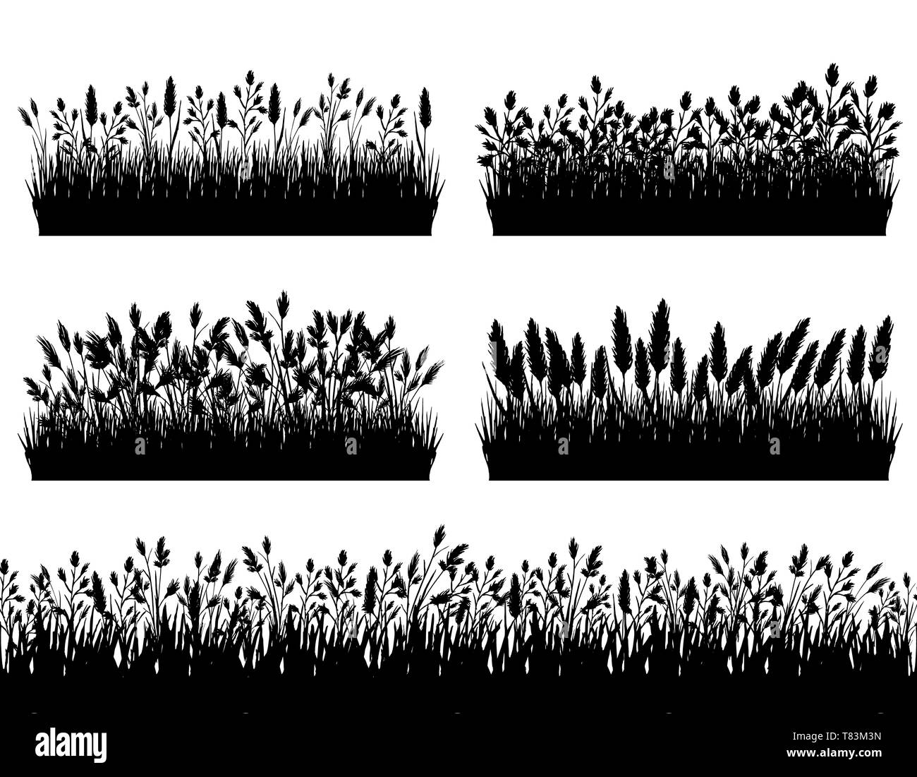 Grass borders silhouette set on white background vector Stock Vector ...